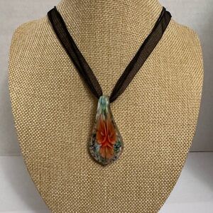 Lampwork Glass Floral Pendant Necklace